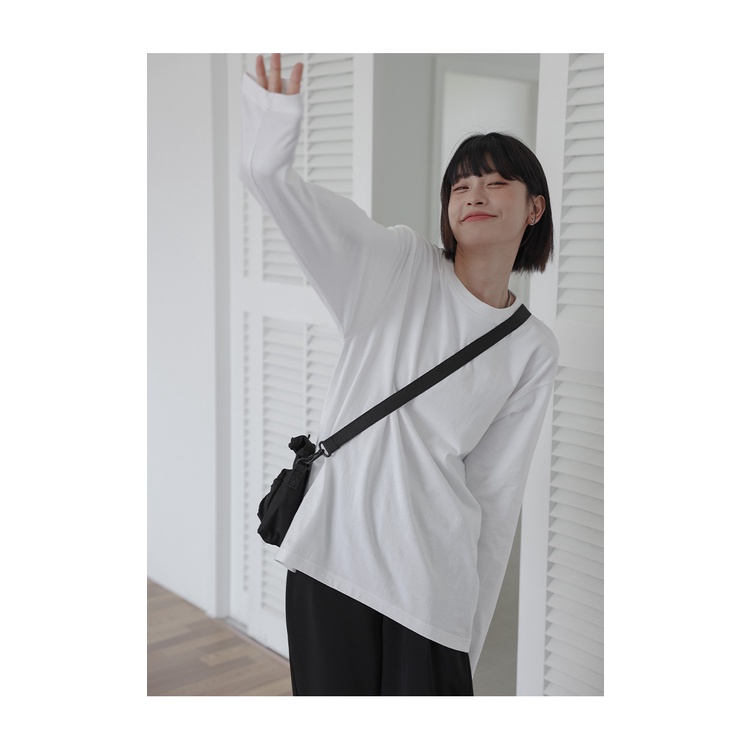 Áo Thun Cotton Tay Dài Cổ Tròn Dáng Rộng Màu Sắc Trơn Thời Trang Mùa Thu Cho Nam Và Nữ 220g