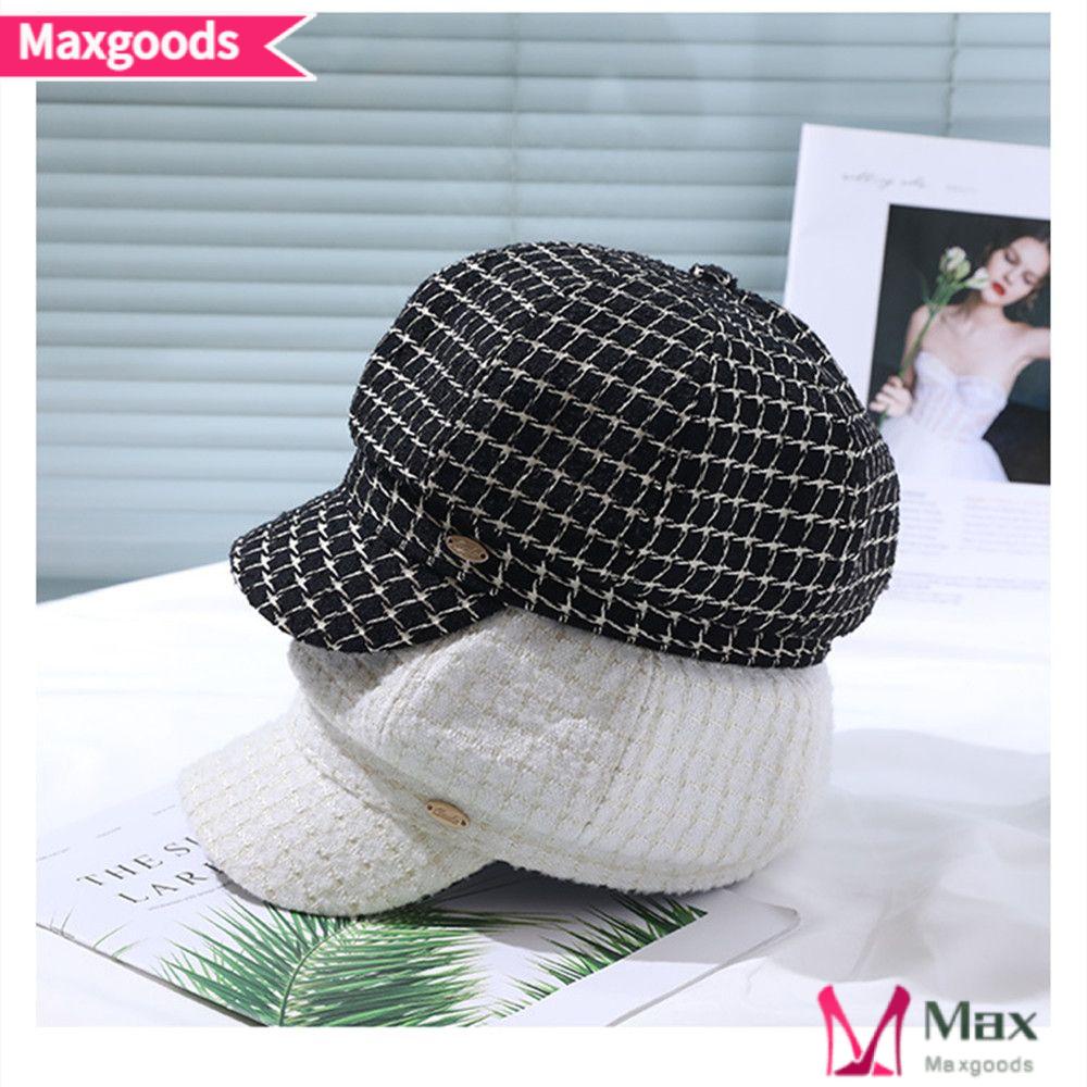 Mũ Beret Họa Tiết Sọc Caro Phong Cách Retro Thanh Lịch Cho Nữ