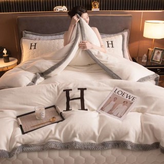 Bộ chăn ga gối nỉ nhung cao cấp hermes luxury