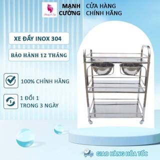 Xe đẩy inox 3 tầng spa có bát nước , xe đẩy inox đựng dụng cụ 3 tầng. kệ inox spa