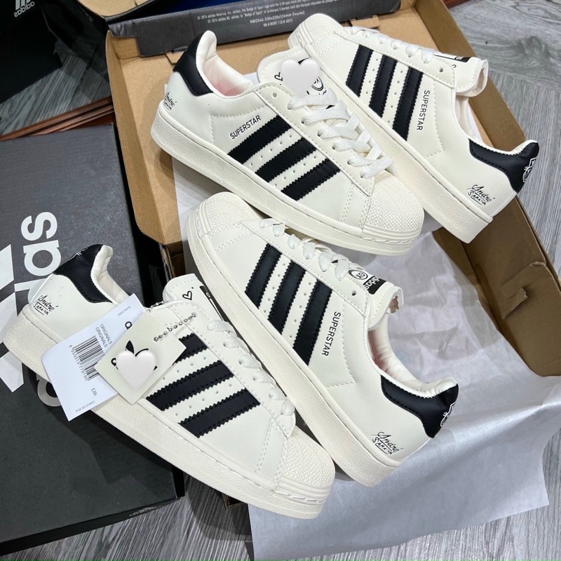 Giày thể thao adidas superstar mũi sò kem X_O kẻ đen bản mới 2022 full box - bill giấy gói