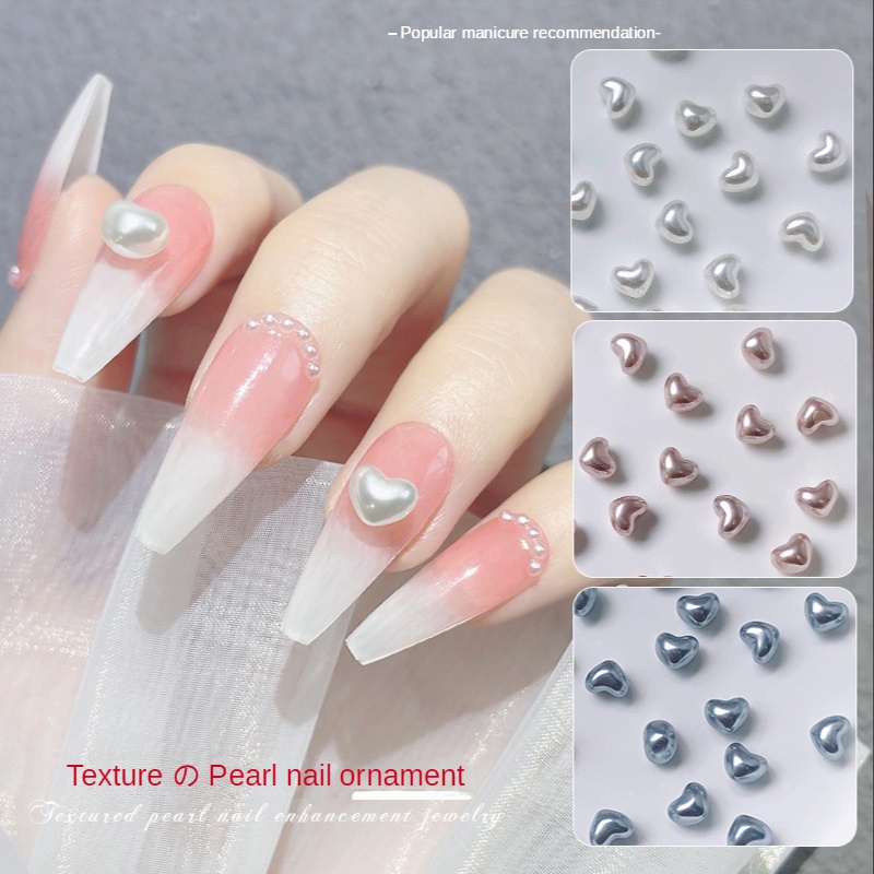 Trang sức móng tay ngọc trai hình trái tim ba chiều 20 CÁI / Trang sức kim cương trái tim Baroque đóng chai