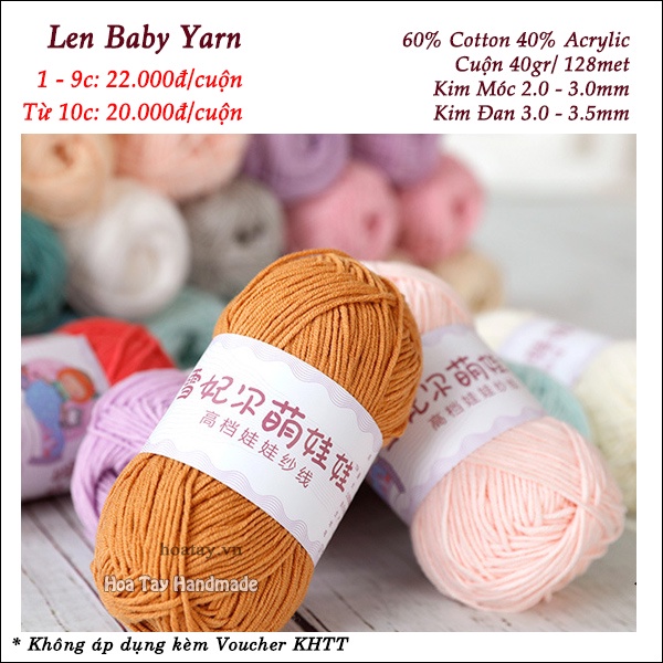 Len Baby Yarn đan móc trang phục, phụ kiện cho bé. Bảng màu từ 41 đến 67