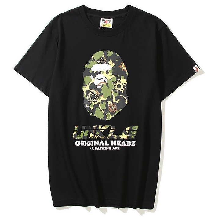 BAPE Áo Thun Cotton Tay Ngắn Dáng Rộng In Họa Tiết Rằn Ri Thời Trang Cho Cặp Đôi