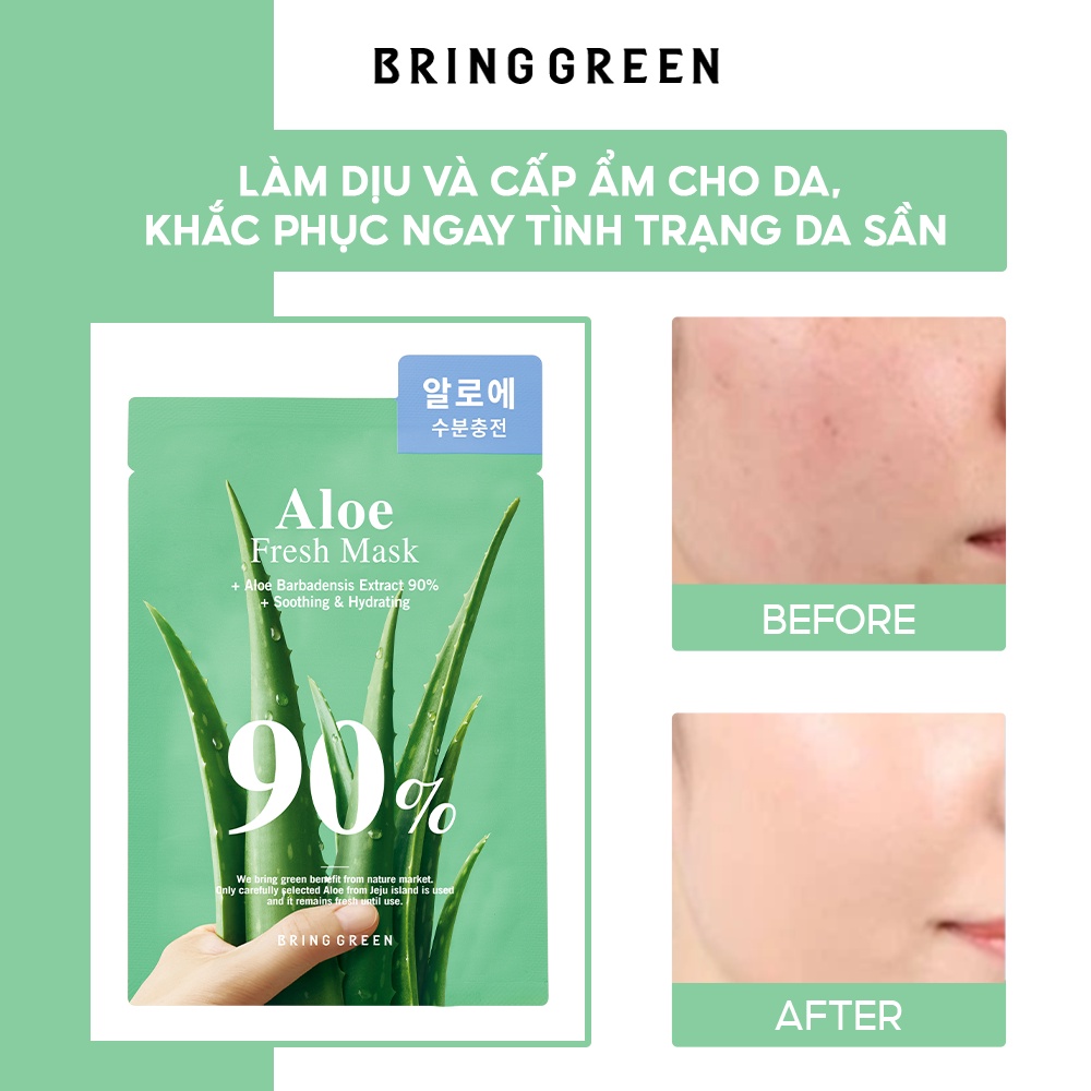 Mặt Nạ Nha Đam Dưỡng Da Bring Green Aloe 90% Fresh Mask 20g (10pcs)