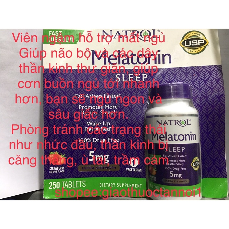 viên ngậm natrol melatonin sleep 5mg hỗ trợ (Người bị mất ngủ, khó đi vào giấc ngủ. Người ngủ không ngon  giấc,không sâu