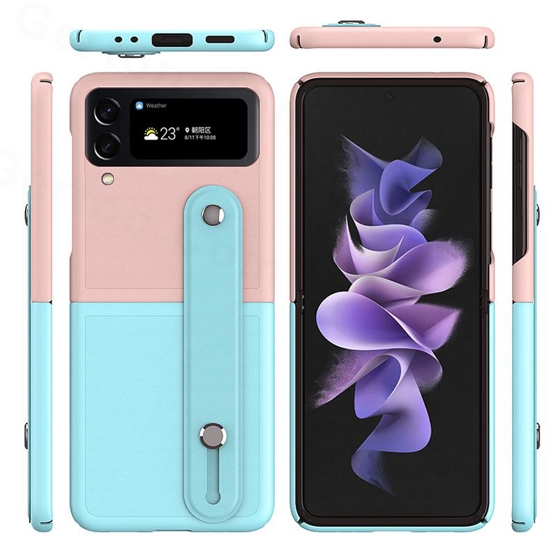 Ốp Điện Thoại Da PU Có Dây Đeo Cổ Tay Làm Vòng Đỡ Thu Gọn Chống Sốc Cho Samsung Galaxy Z Flip 4