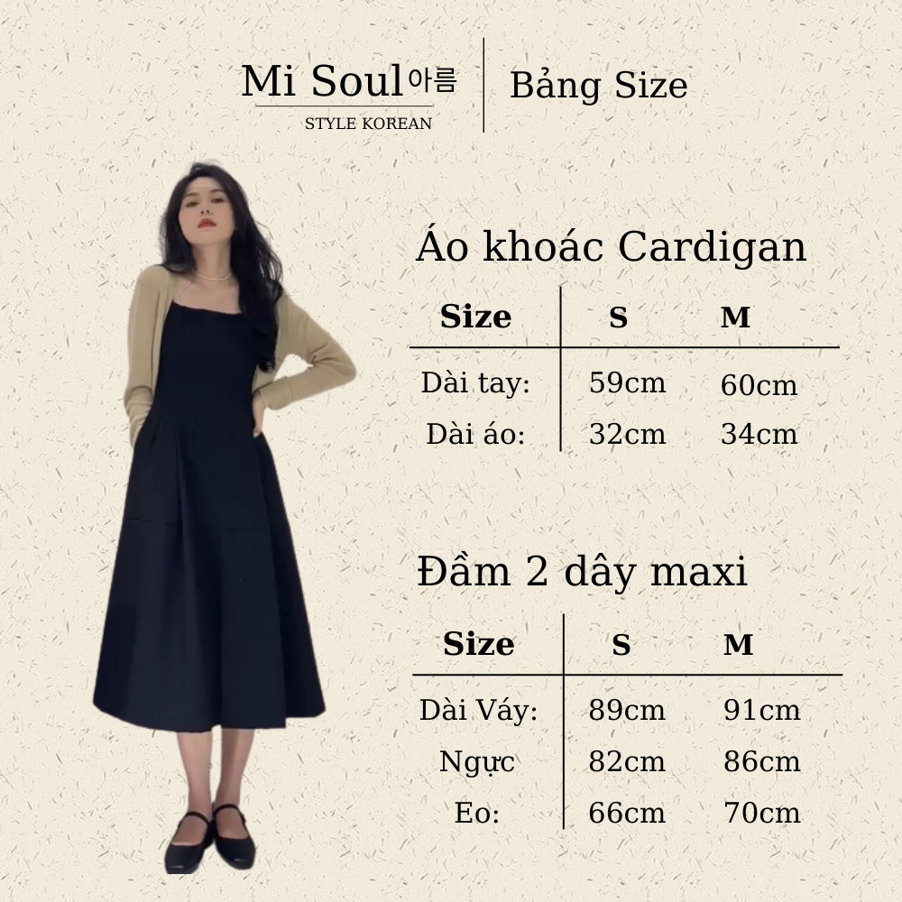 Váy Nữ Tiểu Thư Kèm Áo Cardigan dáng dài Misoul, Set Đầm Hai Dây Xẻ Tà Tôn Dáng Thanh Lịch 111