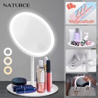 Gương Trang Điểm Đèn Led 3 Chế Độ Ánh Sáng Kèm Sạc Gương để bàn Gương để bàn có đèn led Cảm Ứng