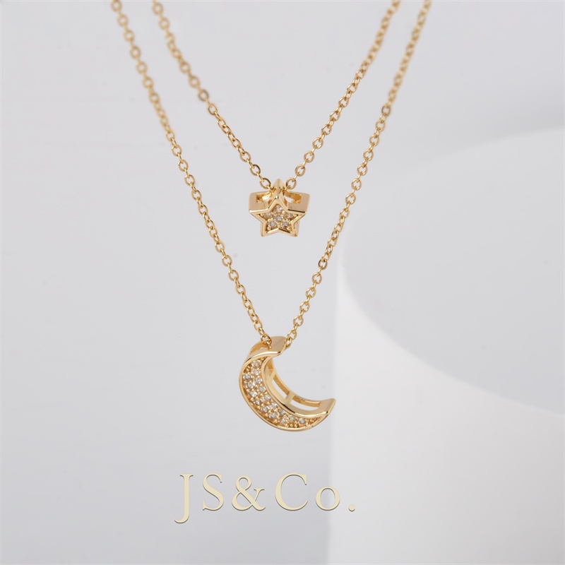 Đồng Hồ Đeo Tay JS & Co. Vòng cổ Nhiều Lớp Mạ Vàng 18K Mặt Trăng Và Ngôi Sao 297N
