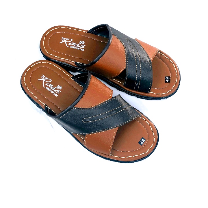 Dép da pu nam trung niên đã may đế chắc chắn Quà tặng bố- 2 màu quai vàng bò-quai phối chéo- DEP 06