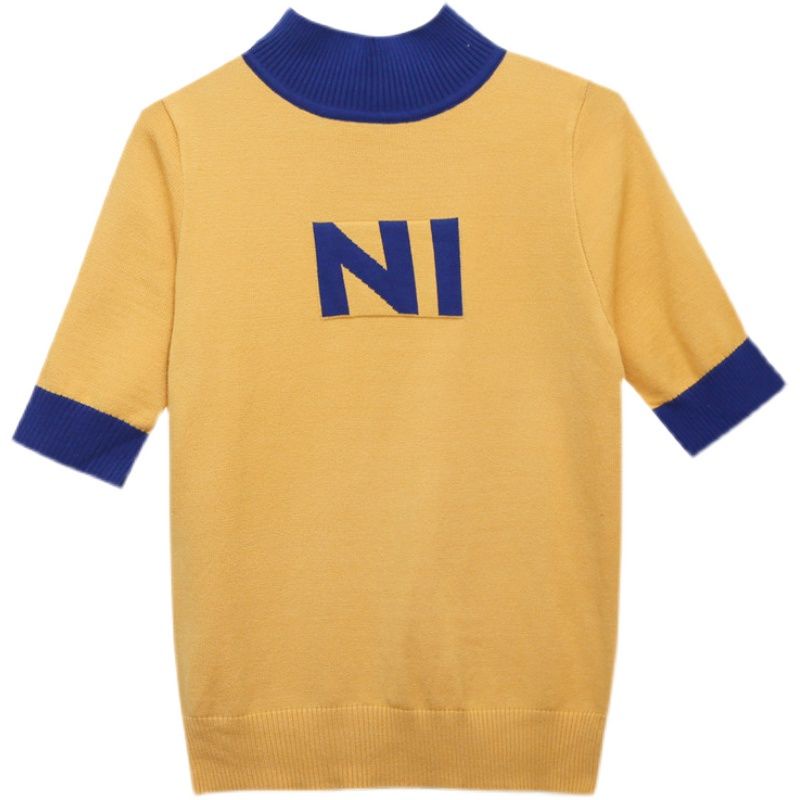 Áo Dệt Kim Tay Ngắn Cổ Lọ Dáng Rộng In Chữ Thời Trang Mùa Hè Xinh Xắn Cho Nữ