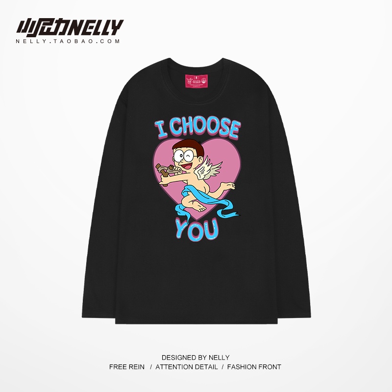 Áo thun dài tay NELLY cotton 100% dáng unisex form rộng I choose you