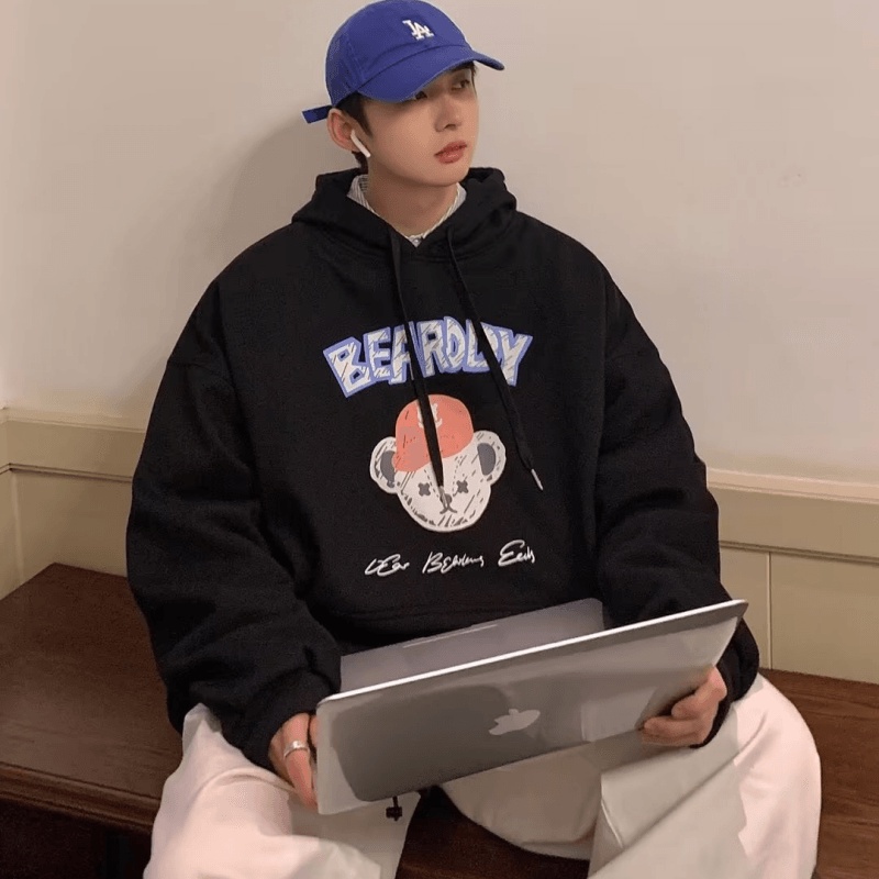 Áo hoodie Dáng Rộng Họa Tiết Hoạt Hình Phong Cách Hip Hop Nhật Bản Cao Cấp