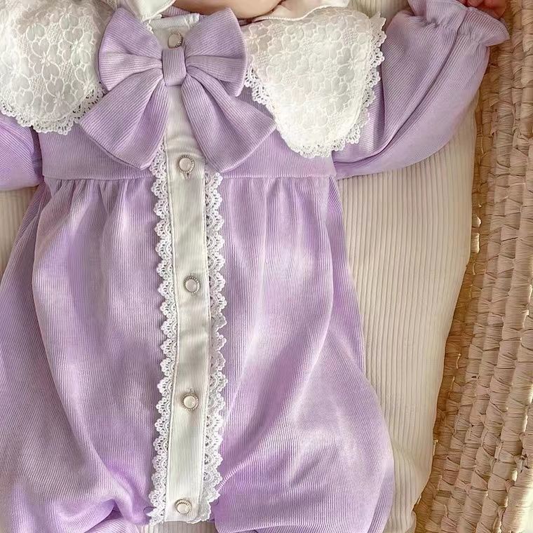 Áo Liền Quần Tay Dài Có Mũ Trùm Đầu Phong Cách Công Chúa Cho Bé Gái 0-24 Tháng Tuổi