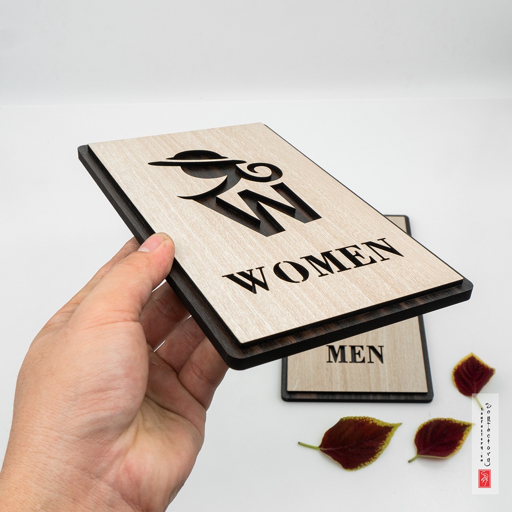 Cặp bảng gỗ Women Men dán cửa phòng toilet SAN-TL07