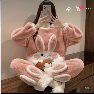 Bộ ngủ lông thỏ màu hồng dễ thương ❤️ Bộ lông giá siêu rẻ, dày dặn, ấm áp