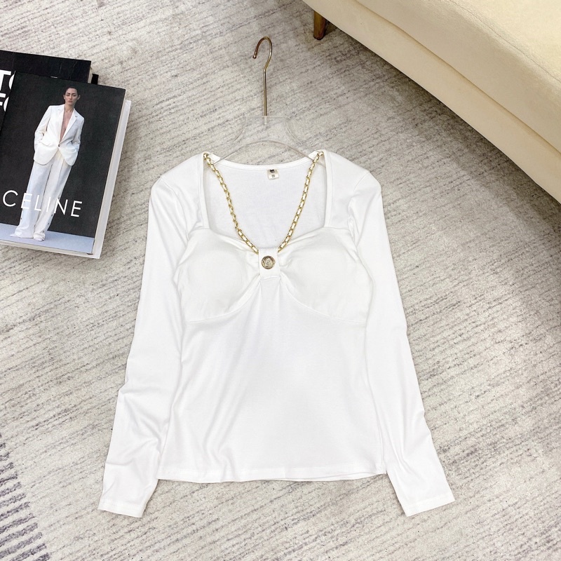 Áo Thun Dài Tay Cổ Vuông Đệm Ngực Kèm Dây Xích Siêu Hot