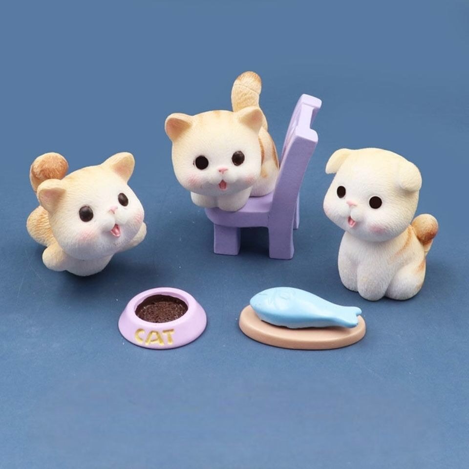 Mô hình mèo vàng xám mini mập mạp dễ thương, tượng mèo tiểu cảnh Ohstyle trang trí bàn học bàn làm việc, quà tặng