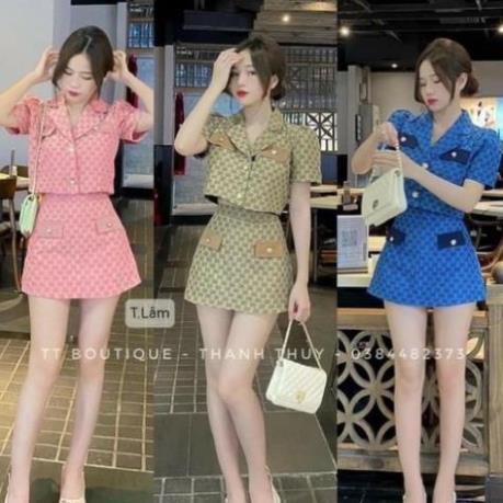 𝗩𝗶𝗱𝗲𝗼 𝗔̉𝗻𝗵 𝗧𝗵𝗮̣̂𝘁 ✔ SÉT CROPTOP KAKI CHÂN VÁY NGẮN CHỮ A HỌA TIẾT CHỮ CAO CẤP