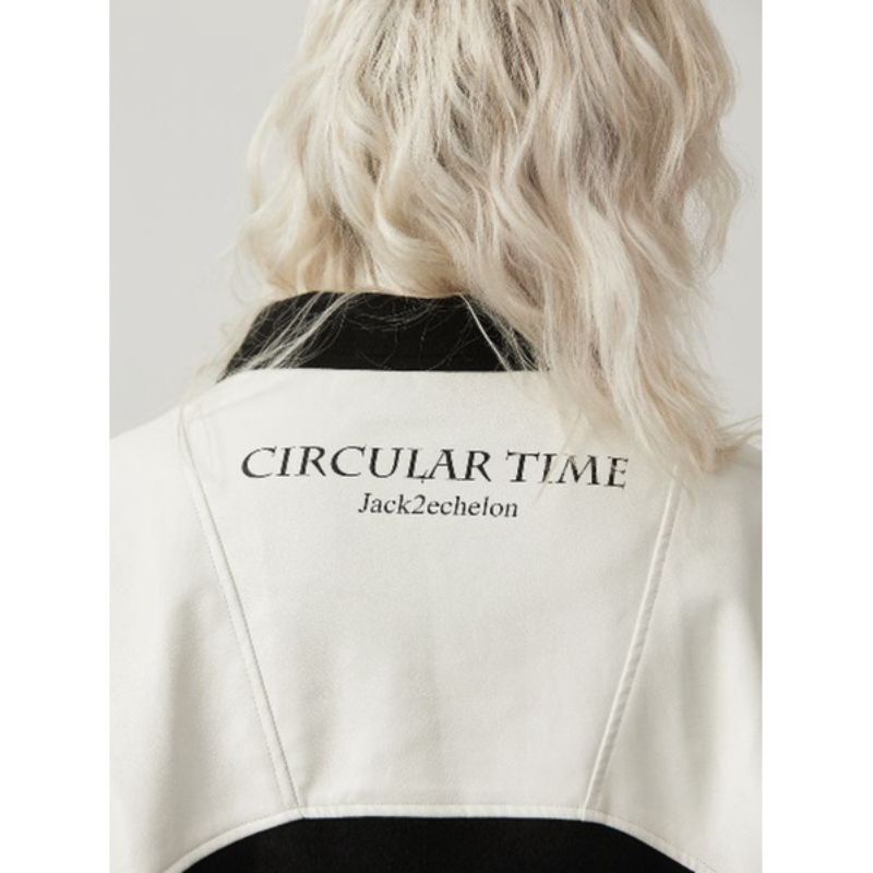 Áo khoác varsity Jack họa tiết thêu xù phối vai làm bằng da