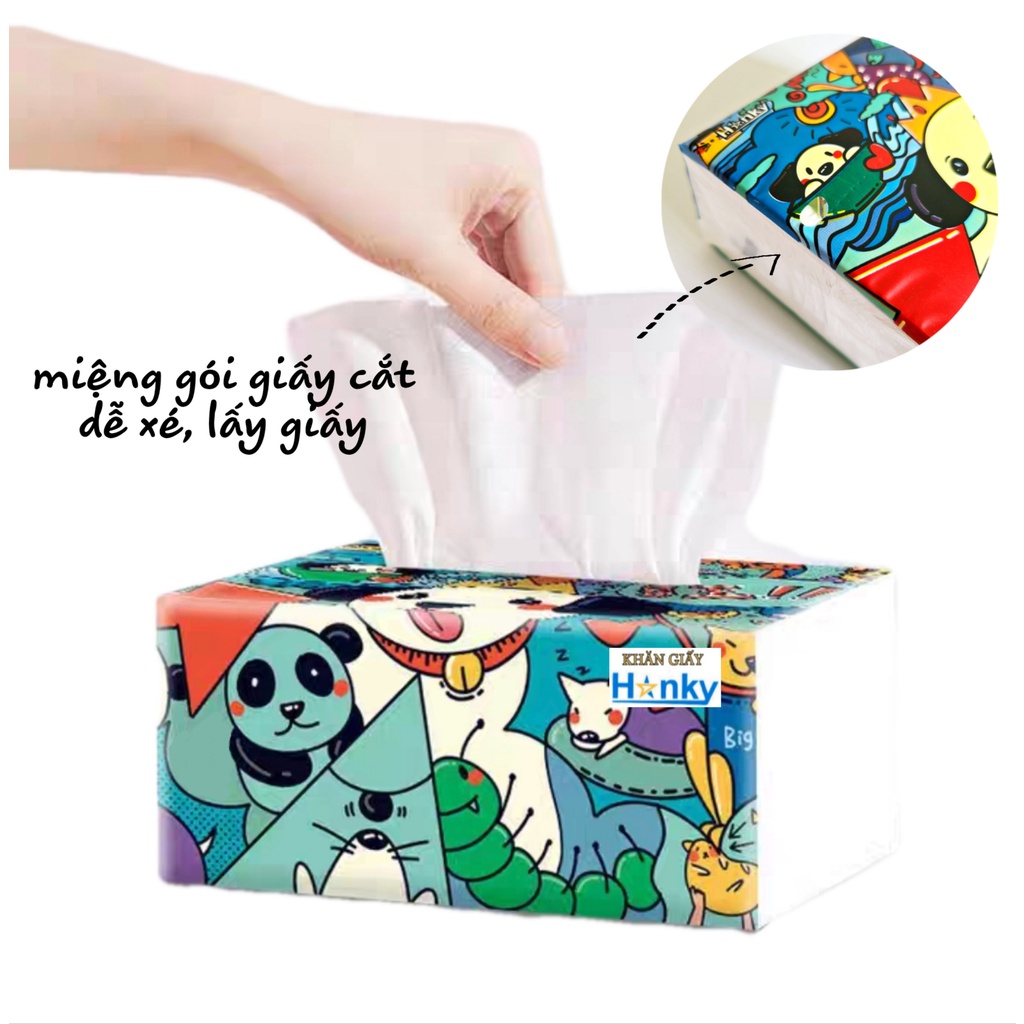 Combo 10 Gói Giấy Ăn Gấu Trúc HANKY 300 Tờ Gói 4 Lớp Siêu Dai Mềm Mại An