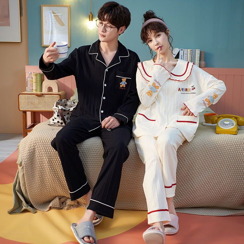 Bộ Đồ Ngủ Vải Cotton Thời Trang Xuân Thu Cho Các Cặp Đôi
