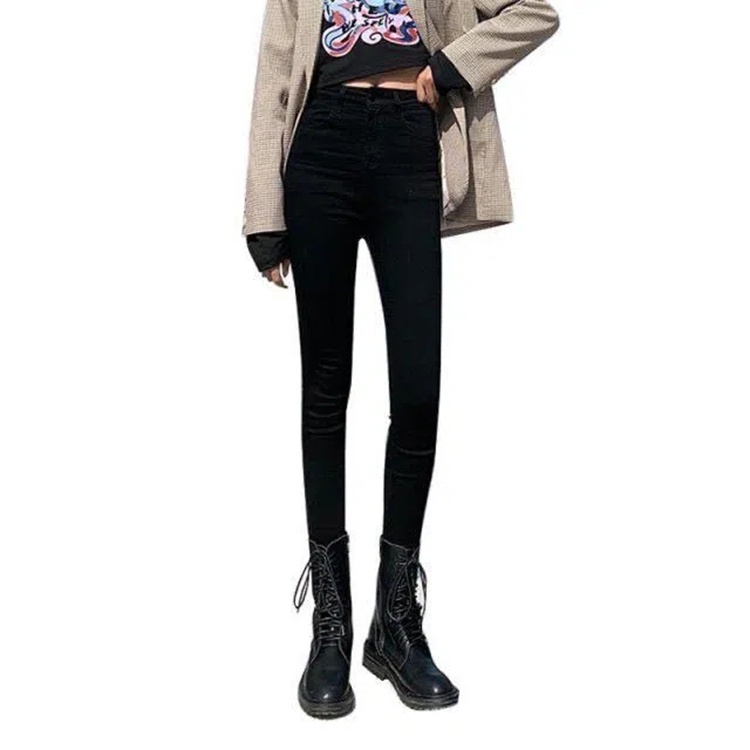 IELGY Quần Jean Đen Lưng Cao Dáng Ôm Thời Trang Hàn Quốc Cho Nữ