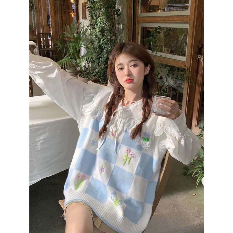 Áo ghi lê nữ Áo Sweater Dệt Kim Màu Sắc Tương Phản Phong Cách Hàn Quốc Thời Trang Thu Đông Cho Nữ
