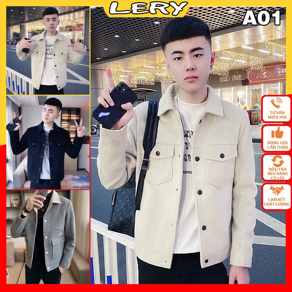 Áo khoác dạ nam Hàn Quốc BIGSIZE thêu 2 lớp LERY A01
