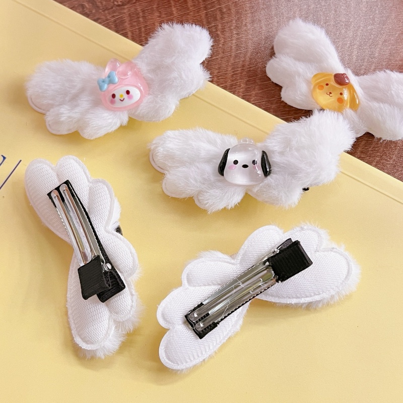 Kẹp Tóc Hình Đôi Cánh Thiên Thần Hoạt Hình Sanrio Kulomi Bang Màu Trắng Thời Trang Thu Đông Cho Bé