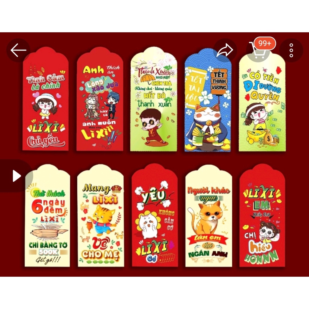Lì xì Tết bao lì xì Tết nhiều mẫu (Túi 20 cái mix mẫu)