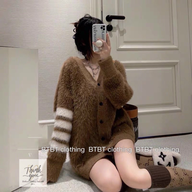 Áo khoác cadigan thom len lông thỏ