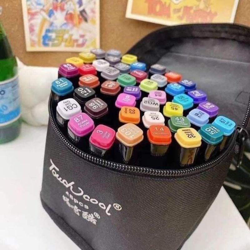 Bút vẽ Marker Color 48 màu tặng kèm túi bút dạ viết - vẽ 2 đầu chuyên nghiệp