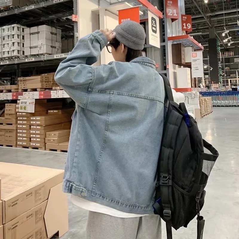 Áo Khoác Jeans Túi Hộp From Rộng Màu Xanh Và Xám, Áo Bò Phong Cách Hàn Quốc Thời Trang Unisex