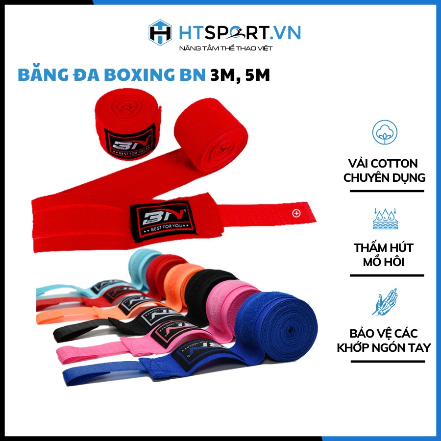 Băng Đa Boxing, Băng Quấn Tay Đấm Bốc Võ Thuật BN 3m 5m, Dây Quấn Tán Thủ Muay Thái MMA Handraps Boxing (1 cặp)