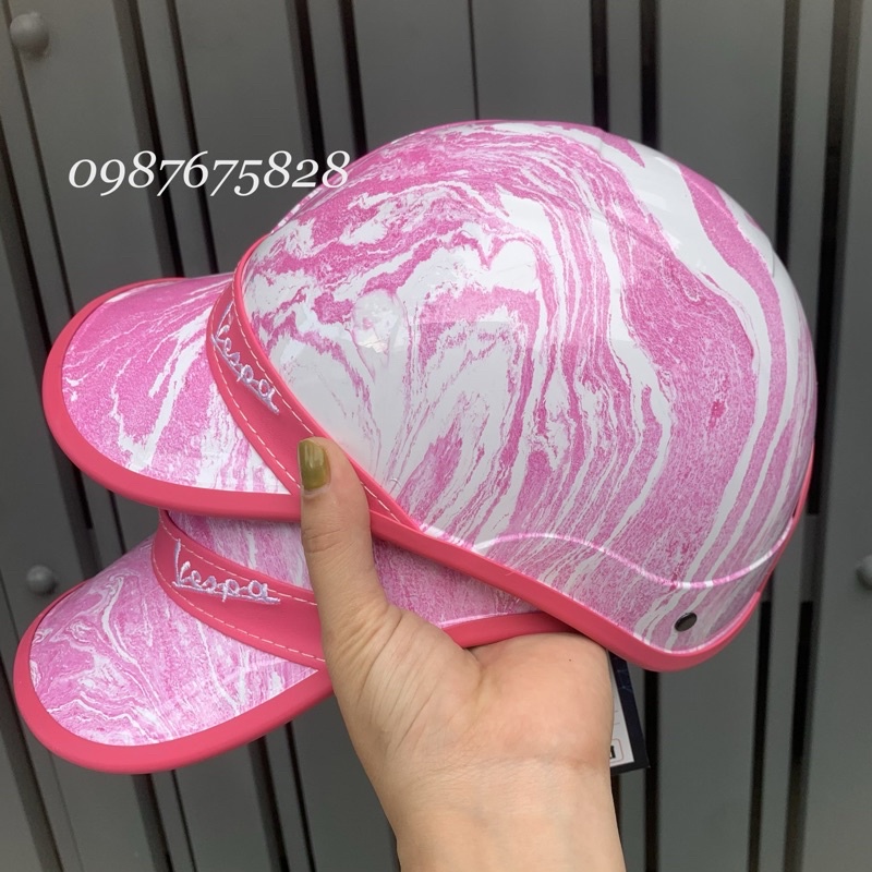 Nón bảo hiểm kết viền da vespa nhúng cacbon dành cho Nữ