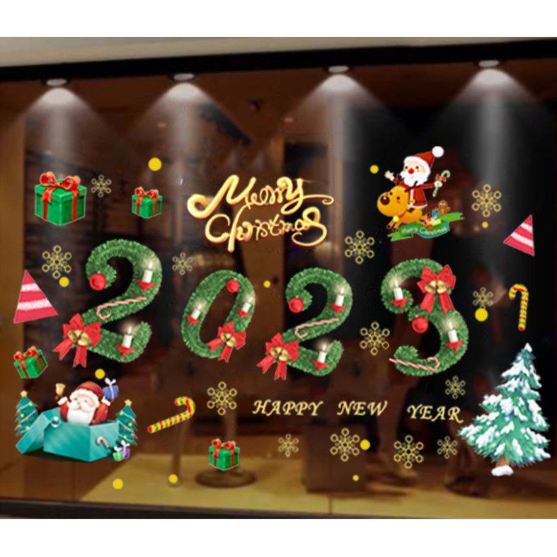 Decal Noel ⚡️𝐅𝐑𝐄𝐄 𝐒𝐇𝐈𝐏⚡️ Decal dán tường 2023 CHỮ THÔNG XANH - PVC chống thấm nước, keo siêu dính