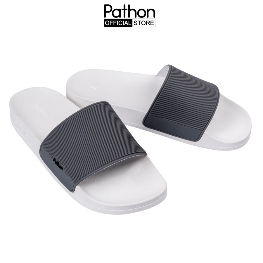 (Đế nhám) Dép nam nữ quai ngang slipper Pathon quai PVC và đế PU trắng quai xám SD28NHAM