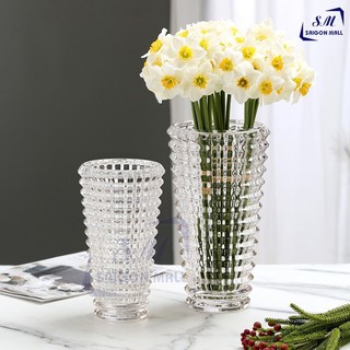  Lọ hoa trang trí thủy tinh DELI cao cấp cao 18cm  22.5cm  Bình bông thủy tinh miệng lớn họa tiết caro kim cương 