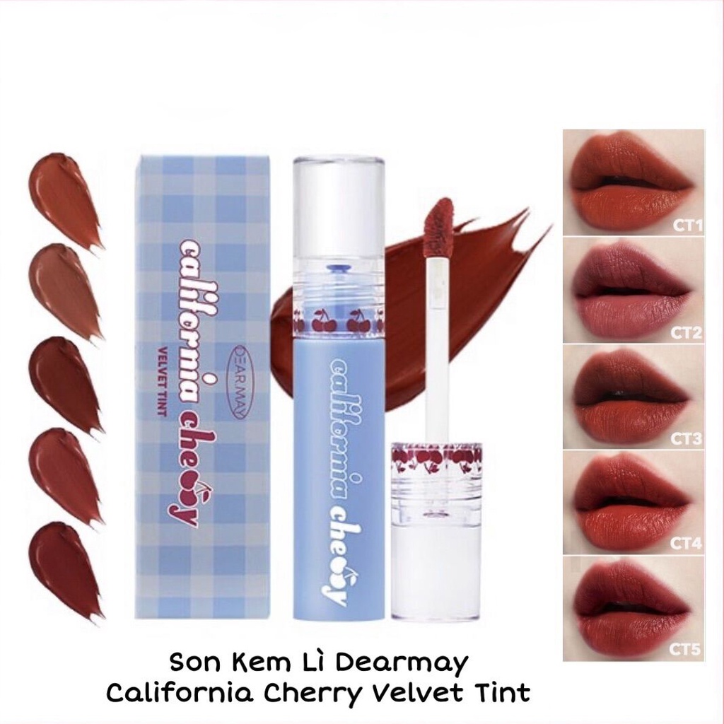 💋 Son kem DEARMAY California Cherry Velvet Tint siêu lì mềm mịn căng mọng lên màu chuẩn siêu xinh
