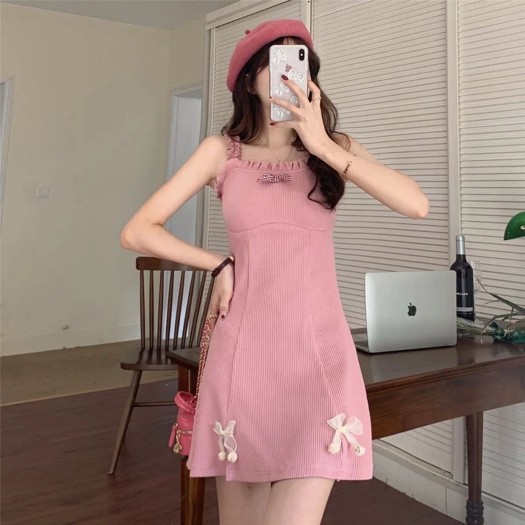 Set Đầm Hai Dây Thắt Nơ Eo Thời Trang Mùa Hè Hàng Mới 2022 Dành Cho Bạn Nữ