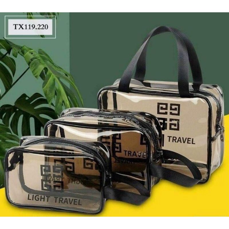 Set 3 Túi Nhựa Trong Suốt Travel Đựng Đồ Đa Năng ,Đựng Mỹ Phẩm,Đồ Dùng Cá Nhân Mang Theo Tiện Lợi