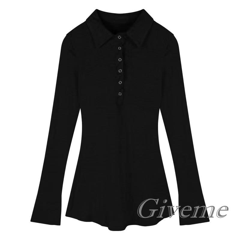 Đầm Sơ Mi Dài Tay Cổ Bẻ Form Ôm Màu Trơn Thời Trang Thanh Lịch Dành Cho Nữ