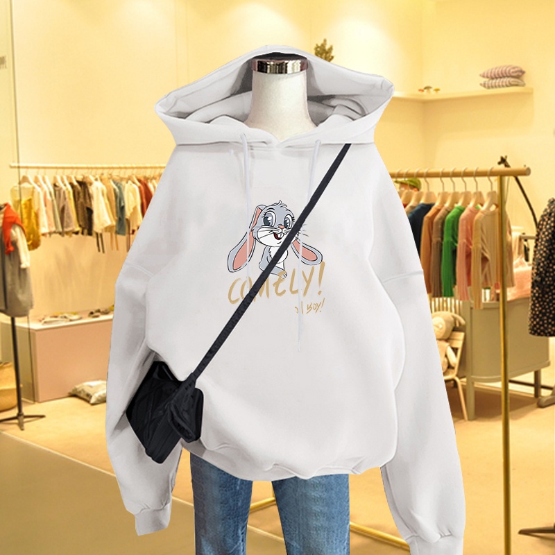 Áo Hoodie Nữ HappyFamily Màu Xanh Rêu Hot Trend Comely Hình Chú Thỏ Xinh Xắn Chất Nỉ Da Cá 100 Cao Cấp