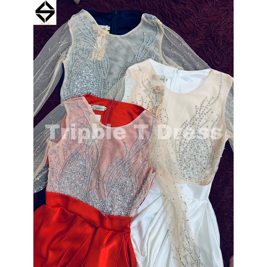 Đầm body ngắn tay dài lưới kết đá cườm TRIPBLE T DRESS - size S/M/L - MS229Y
