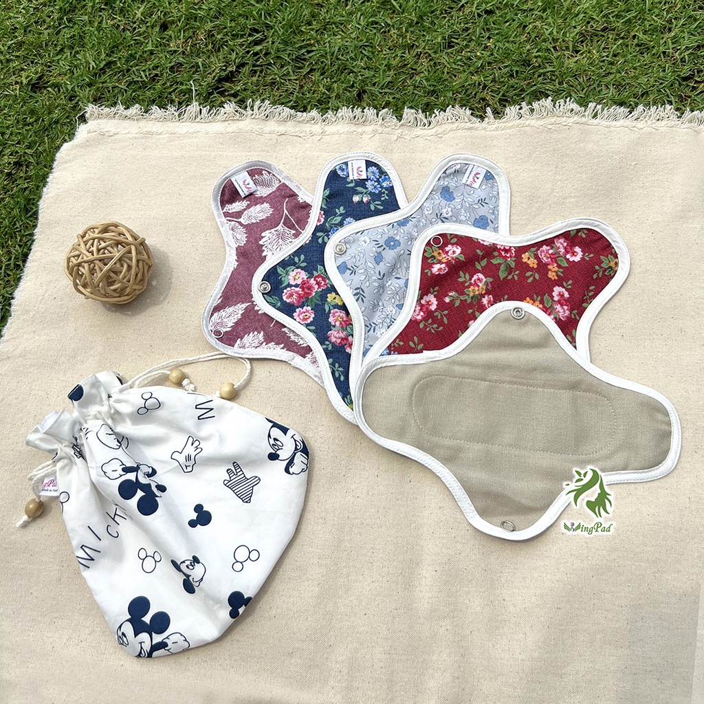 Băng vệ sinh vải Wingpad Combo 5 Size 21cm - HÀNG NGÀY nền NÂU - Kiểu CÁNH LIỀN - Kèm QUÀ TẶNG