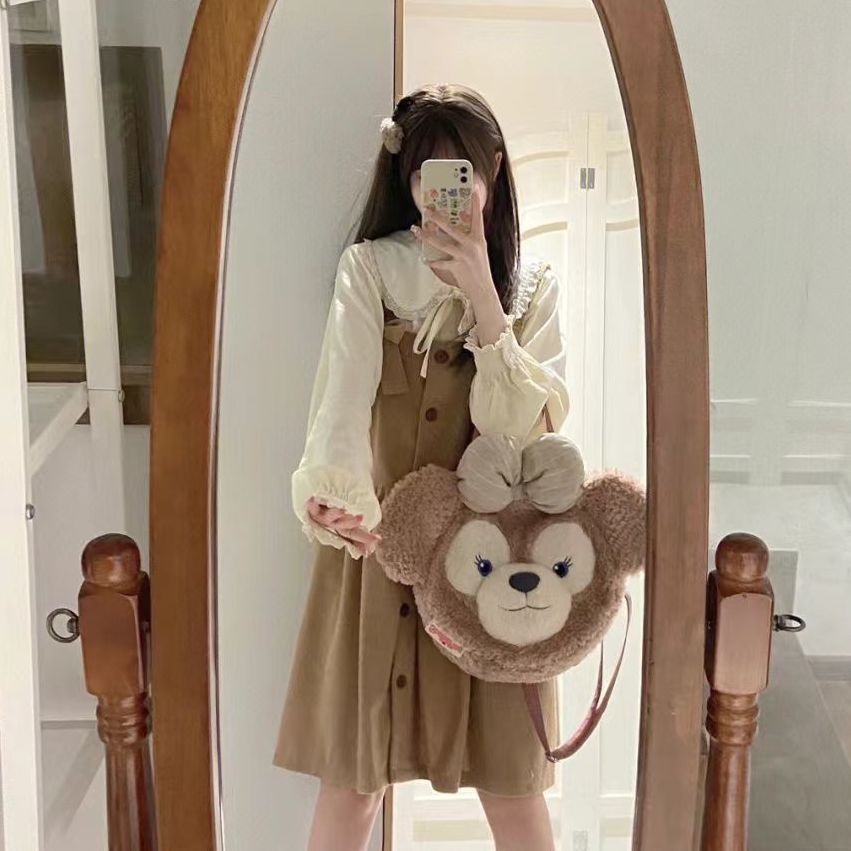 Váy yếm Bộ Áo Sơ Mi Tay Dài Dáng Rộng + Đầm Yếm Dài Trung Bình Phong Cách Nhật Bản Thời Trang Cho Nữ
