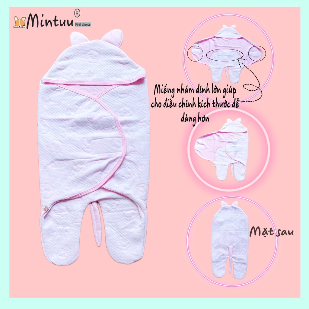 Túi ủ, chăn ủ cho bé sơ sinh hình thú vải cotton trần bông, thương hiệu MINTUU