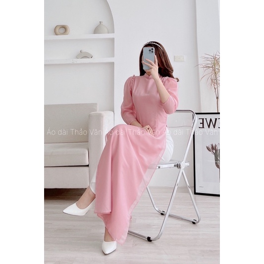 Áo dài voan tơ thiết kế tay bồng đính ngọc 3 màu tay lỡ, 4 tà -AV002
